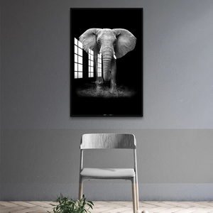 Image d'éléphant noir et blanc, <span class=keywords><strong>art</strong></span> déco, <span class=keywords><strong>peinture</strong></span> en porcelaine cristalline avec cadre en aluminium pour la décoration intérieure - Product Image 4