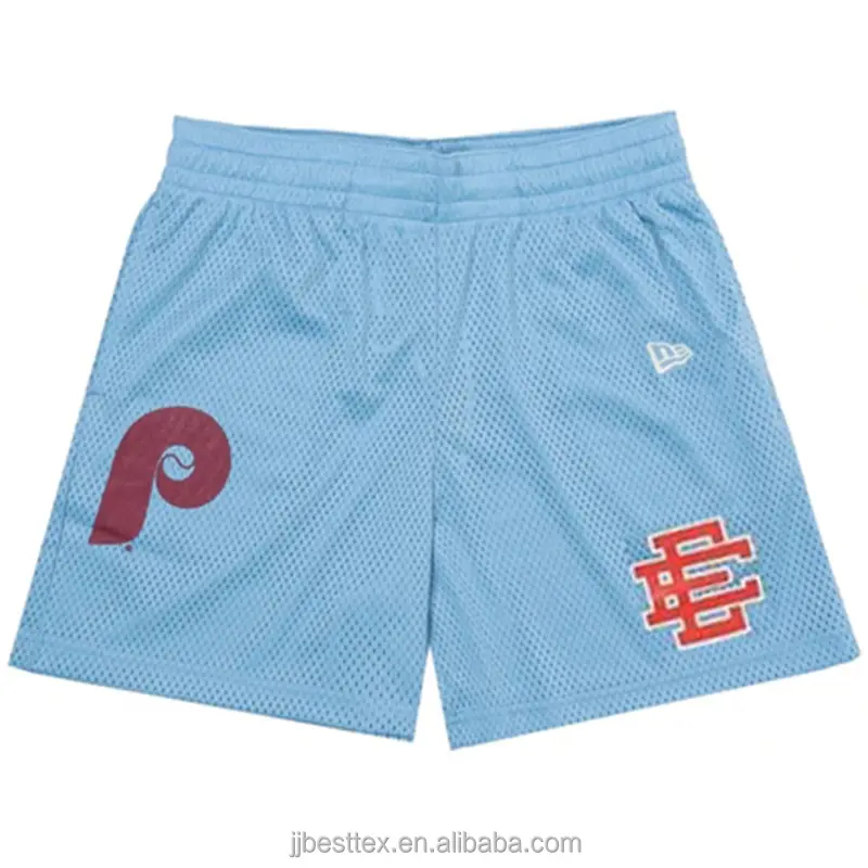 Pantalones cortos de malla de cinco puntos para gimnasio, de una capa, de alta calidad