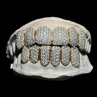 Grillz en Argent S925 Entièrement Pavé de Moissanite VVS, pour Dents Supérieures et Inférieures, Bijoux Dentaires Personnalisés, Accessoire Hip Hop Rapper Streetwear