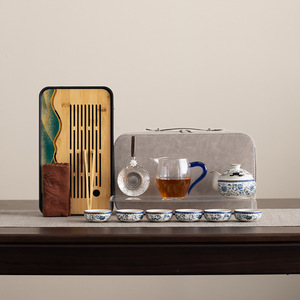 Juego de té de viaje Dehua azul y blanco, tazas de porcelana Gaiwan, bandeja completa, regalo empresarial, logotipo personalizado - Product Image 3