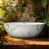 Baignoire autoportante en pierre artificielle blanche de luxe, sur mesure, nouveau design, en acrylique