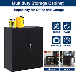Armoire de rangement en acier avec porte verrouillable et 2 étagères réglables - Utilisation commerciale, bureau à domicile et salle de sport, noir - Product Image 2