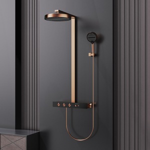 Single-Piece Direct-Ship Brushed <strong>Gold</strong> <strong>Shower</strong> <strong>Head</strong> Set with Shelf Flat <strong>Shower</strong> <strong>Head</strong> in Rose <strong>Gold</strong> Pressure-Boosting <strong>Shower</strong> Sprayer - Product Image 1