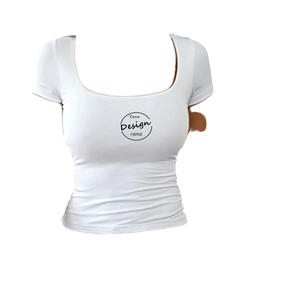 Fitted Square-Neck Womens T-Shirt Soft Stretch Formal Regular Fit <b>Animal</b> Logo Breathable <b>Knitted</b> Fashion Top - Product Image 1