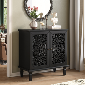 Aparador Vintage con Tallado Hueco, 2 Puertas, Almacenamiento, Diseño Floral Simétrico, Estante Ajustable - Product Image 1