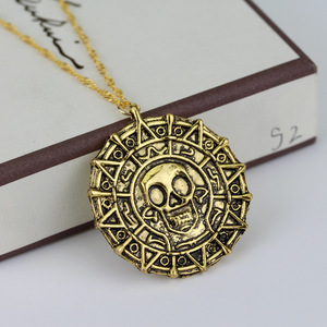 Collana con Moneta in Lega Metallica Dorata Anticata, Perfetta per Cosplay Pirati dei Caraibi, Aztechi, Teschi, Fantasy - MONETA, Piccola - Product Image 4