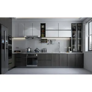 Özelleştirilmiş yeni tasarım Modern siyah mutfak dolapları modüler mutfak seti dolap çekmece el yapımı