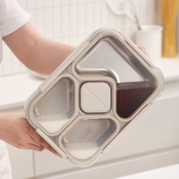 Grand récipient alimentaire rectangulaire hermétique en acier inoxydable, boîte à lunch compacte, boîte bento rectangulaire avec 4 compartiments