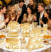 Frohes Neues Jahr Themen-Party-Geschirr Goldene Party-Feiertagsdekoration Einweg-Pappteller Party-Deko