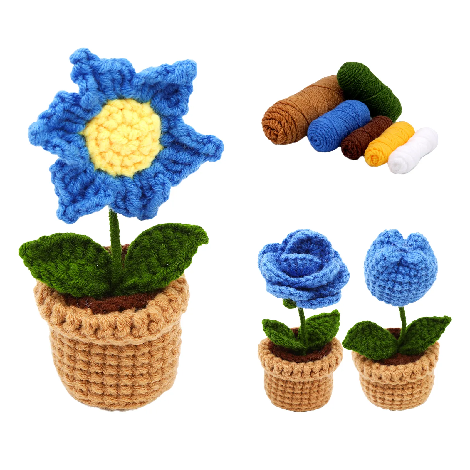 Hecha a mano Yilan DIY mini crochet flores parche hecho a mano crochet flor en maceta crochet Tote para principiantes