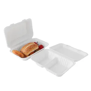 2023 Novo estilo compostável biodegradável 9 "descartável bagaço de cana takeaway articulada microondas recipiente para fast food