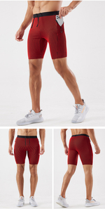 2025 nueva llegada <span class=keywords><strong>mallas</strong></span> Unisex para correr con bolsillo de cintura alta patrón sólido pantalones cortos de compresión ropa interior pantalones cortos deportivos ajustados - Product Image 2