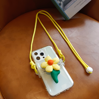 Clip arrière de téléphone portable matériel PC avec fleur transparente corde suspendue télescopique chaîne de téléphone portable