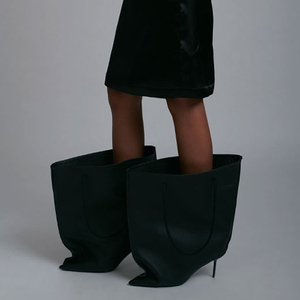 Women Pointed Toe Mid Calf Bag <b>Booties</b> Super Big Top Half Knee High Boots Wide Fit High Slim Heels Loose Shoes - Product Image 6