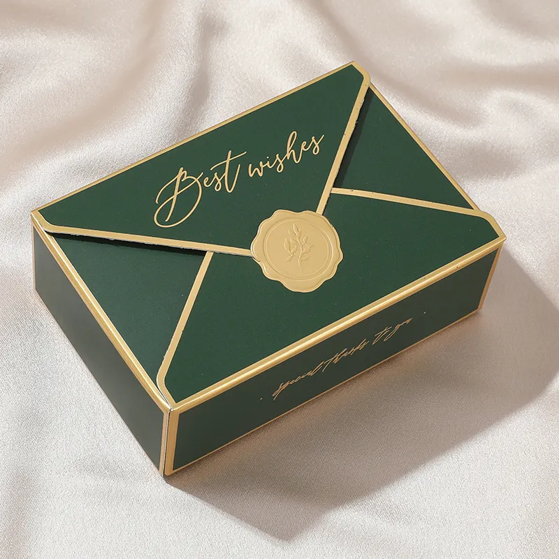 Embalagem de caixas de chocolate, embalagem com logotipo personalizado, dobrável, eco amigável, presente de casamento, caixa de doces verde, presentes de chocolate