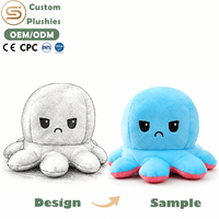 Peluche de poulpe réversible Kelian de 4 pouces, jouet en peluche brodé, mini poulpe mignon à retourner pour enfants