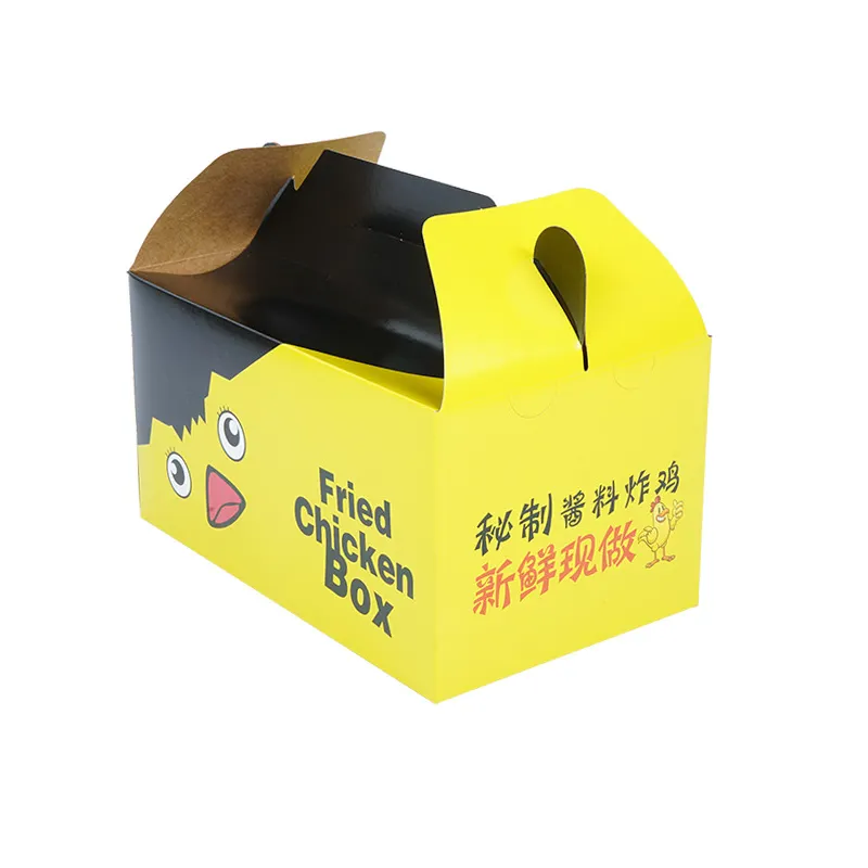 Confezione di torta per alimenti in carta pieghevole di Design personalizzato scatola di carta per imballaggio di pollo usa e getta per bambini scatola da asporto di pollo