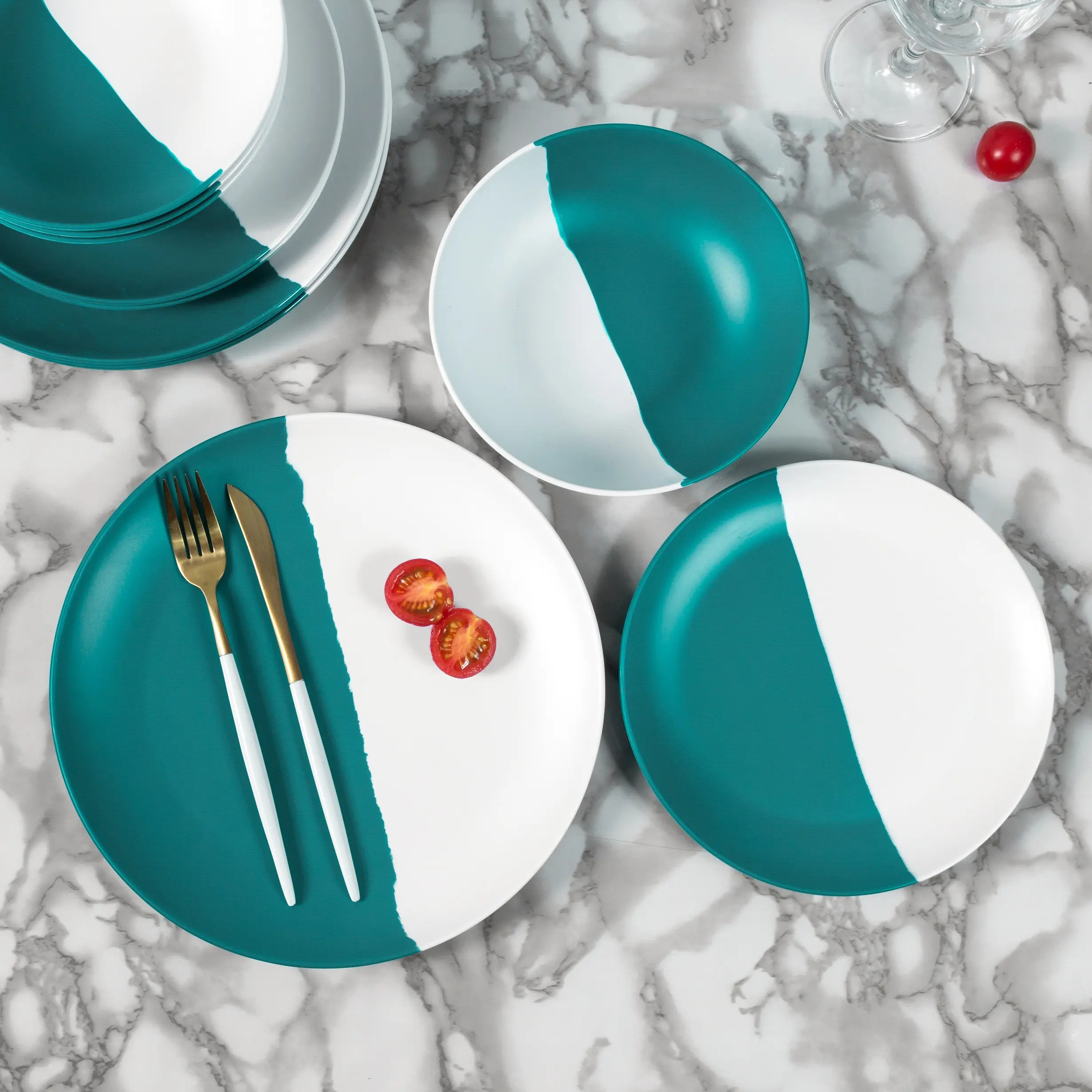 Vaisselle créative nouveau design vert mix couleur blanche nacre vaisselle