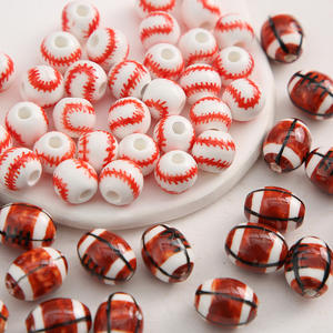 Nouveauté 2025 Perles en céramique de baseball de 12 mm, plaquées or 14 carats, avec pierre principale en diamant, faites à la main, en vrac, pour la fabrication de bijoux, stylos et porte-clés DIY - Product Image 5