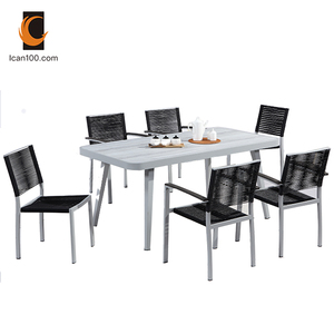 Corda da esterno in <span class=keywords><strong>vimini</strong></span> 6 sedie e tavolo set di mobili da giardino per esterni soggiorno cortile per il tempo libero balcone Villa mobili in <span class=keywords><strong>vimini</strong></span> - Product Image 3