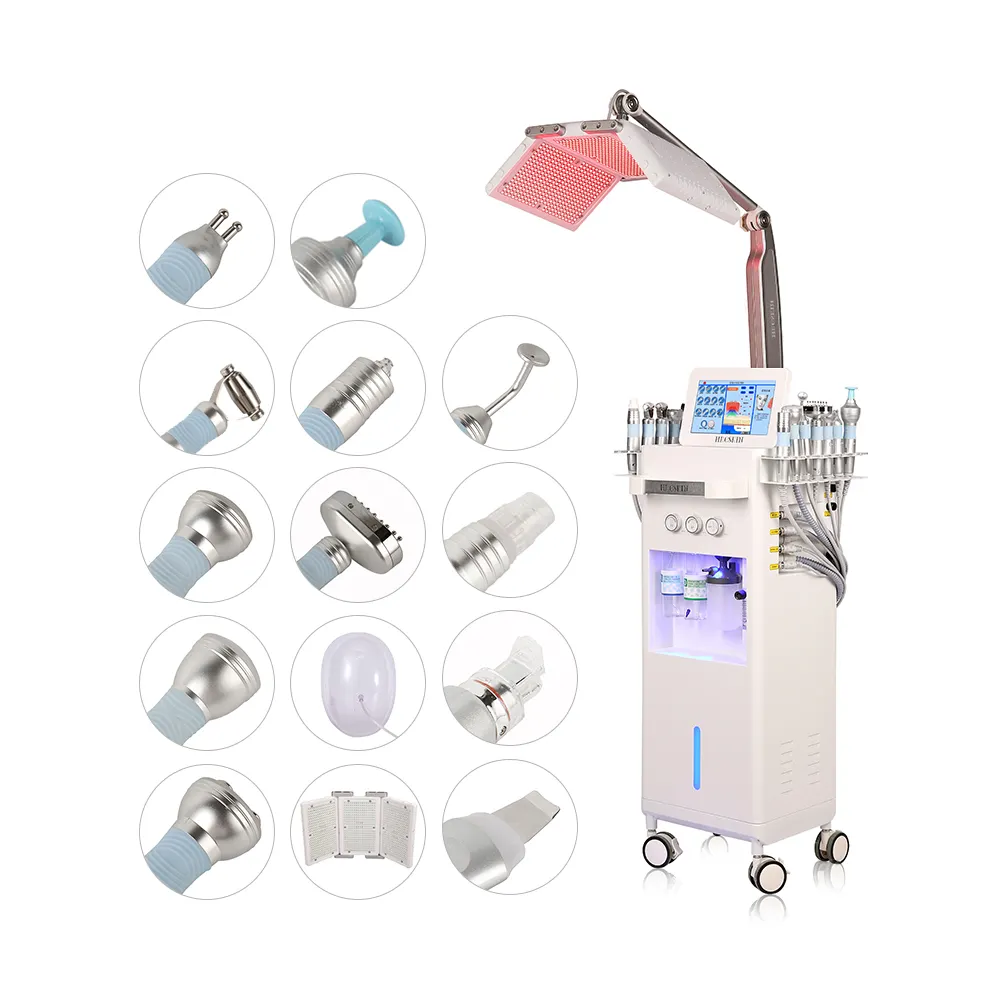 Verticale 15 in 1 led face light therapy hydra aqua peeling macchina per il viso idrodermoabrasione macchina per il viso