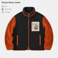 Vestes zippées en polaire Sherpa colorblock personnalisées pour hommes, épaisses et duveteuses, col montant, poches plaquées avec imprimé graphique, streetwear chaud, OEM