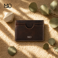 Porte-cartes en cuir vintage marron fin avec encoche avant en cuir ciré vintage en forme de U et surpiqûres crème ODM OEM
