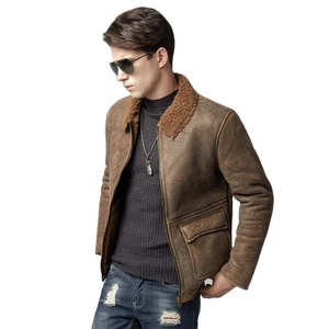 Mens Lamb Fur <strong>Bomber</strong> <strong>B3</strong> Leather <strong>Jacket</strong> Sheepskin Double Face Shearling Coat Oversize Genuine Leather <strong>Jacket</strong> - Product Image 3
