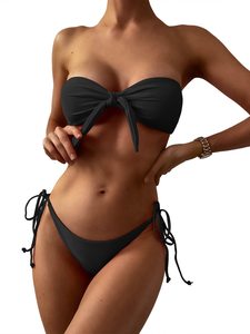 2025 Custom <strong>Bow</strong> <strong>Bikini</strong> Set Strapless Knot Front Swimsuit Sexy Bathing Suit for Beachwear Plus Size XL OEM Service Pads
