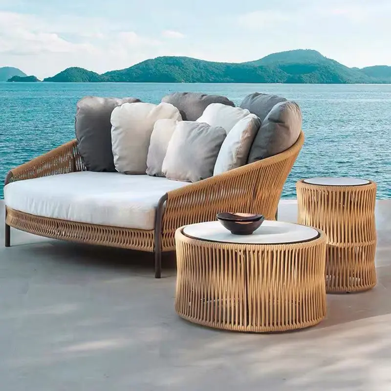 Nordic Outdoor Rattan Lazer Sofá Villa Hotel Garden Terrace Corda Única Corda Dupla Sofá Cadeira Combinação