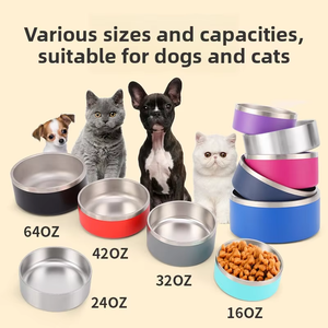 Double Wall SS Dog Bowl Anti-slip Non-tip Pet Feeding Bowl <b>Bite</b>-proof Metal Food Water Dish for Indoor Outdoor Travel - Product Image 5