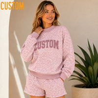 Ensemble décontracté chic deux pièces pour femme : sweat-shirt oversize à col montant imprimé léopard rose personnalisé et short avec broderie appliquée