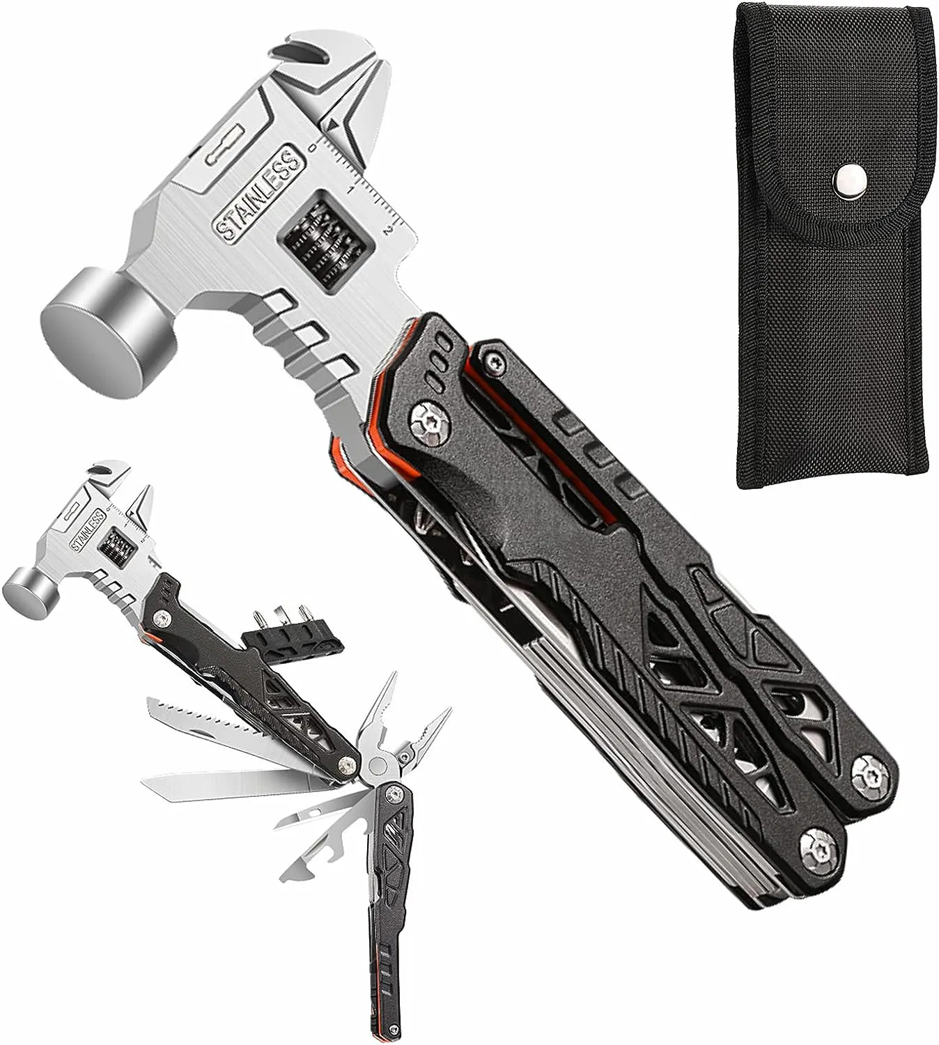 2024 New Multitool Hammer 18 in 1 Taschenmulti-Tool-Messer mit Federnwirkung Zange für Camping-Überleben
