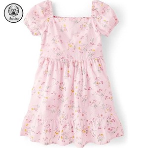 <span class=keywords><strong>Abito</strong></span> da <span class=keywords><strong>bambina</strong></span> a manica corta stampa floreale con scollo rotondo elasticizzato con collo quadrato drappeggiato a cerniera per l'estate - Product Image 5