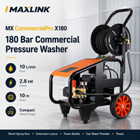 Nettoyeur haute pression commercial 180 bars 10L/min 2,8 kW, nettoyeur électrique haute pression, machine de lavage de voitures mobile avec enrouleur de tuyau