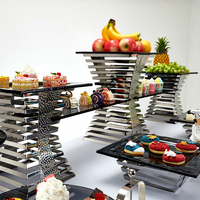 Présentoir à gâteaux et buffet à étages en acier inoxydable martelé pour hôtels, mariages, banquets, traiteurs, avec logo personnalisé
