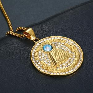 Hip Hop Novus Ordo Seclorum Glacé Diamant Mauvais Yeux Pièce De Monnaie Pvd En Acier Inoxydable Bijoux De Mode Pendentif Collier Plaqué Or 18K - Product Image 5