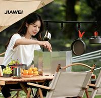 Réchaud à gaz butane pliable en alliage d'aluminium JIAWEI pour camping en extérieur, avec 10 pare-vent et protections, portable, coupe-vent, facile à nettoyer