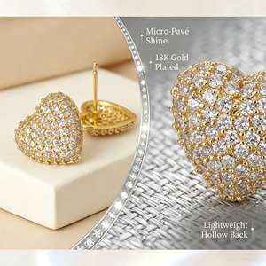 Pendientes de Corazón de Cobre Modernos ZC con Circonita para Mujer, Regalo de Boda o Fiesta de Compromiso, Latón Chapado en Oro de 18K y Rodio - Product Image 6