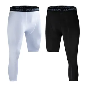 Wholesale White Black Basketball Compression Pants 3/4 Length Compression Tights Fitness Leggings for Men