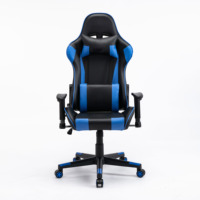 Chaise de jeu PC Esports avec dossier haut, coussin confortable et inclinaison réglable, en cuir bleu, ergonomique