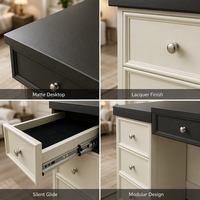 Commode de chambre à coucher moderne modulaire avec tiroirs réversibles |   Bureau de toilette en bois massif écologique à 6 tiroirs, couleur charbon crème