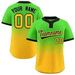 Custom Neon Green <b>Gold</b> Black-<b>Gold</b> Gradient Fashion Authentic Two-Button Softball Jersey - Product Image 1