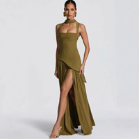 Robe plissée sexy pour femme, style européen et américain, col carré, avec écharpe intégrée, fente haute, taille cintrée, collection hiver