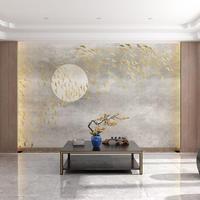 Nouveau design de papier peint 3D, papier peint mural doré, paysage d'oiseaux en vol, style moderne, papier peint ignifuge pour hall, échantillon gratuit