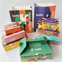 Boîtes en carton personnalisées pour hamburgers, frites, poulet et sushis avec poignée et doublure, emballages jetables pour la restauration rapide à emporter