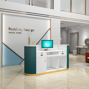 Modern Luxury <strong>Pink</strong> Reception Counter Stylish <strong>Beauty</strong> <strong>Salon</strong> Furniture Optional Color Glass Material Factory Sale Office Hotel Use - Product Image 5