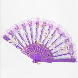 Hot bán thời trang có thể gập lại ren cạnh Rose <span class=keywords><strong>PP</strong></span> nhựa xương handfan trang trí nhà món quà cưới - Product Image 3