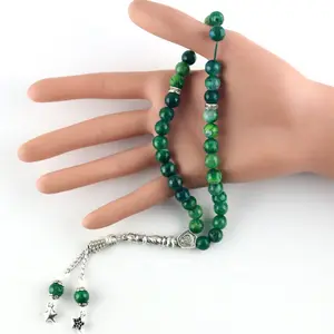 8 mm islamischer Rosenkranz luxuriöses grünes Achat perlen armband Naher Osten Arabische muslimische Gebets perlen Quasten armband