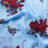 Mousseline de soie imprimé de perles, Polyester souple et fin, grandes fleurs, Rose rouge, nouvelle collection